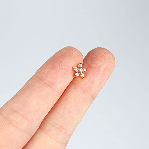 BodyBonita 9Pcs 20G Nose Rings Studs with Big Bling CZ Snowflake Star Top Surgical Steel L-Shaped Nose Studs Triple Linear Gem Ball Round Diamond CZ Nose Piercing Jewelry 7mm