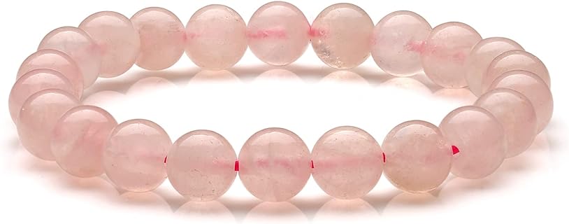 Beads Bracelet, Natural Gemstone Bracelet Crystal 8mm Bead Bracelet Pink Crystal Healing Anxiety for Women