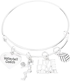 Infinity Collection Volleyball Coach Charm Bangle Bracelet, Volleyball Jewelry for Women -Volleyball Gifts for Coaches