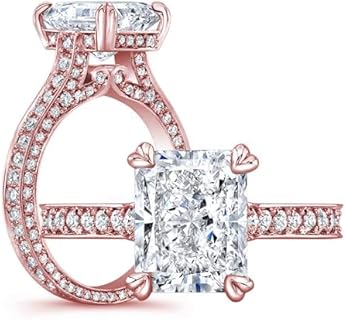 Exquisite 3CT Radiant Cut Moissanite Pave Engagement Ring in 10k, 14k, 18k Rose Gold Options for Women, Customizable Size 4-12