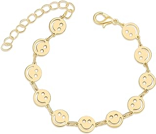 Lobster Claw Clasp Weight Watchers Charm Bracelet with Box Chain and Surprise Gem for Friends and Partners, Happy Smile Design