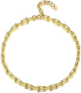 18k Gold Plated Paperclip Chain Choker Necklace with Lobster Claw Clasp for Women, U-Shaped Minimalistic Design