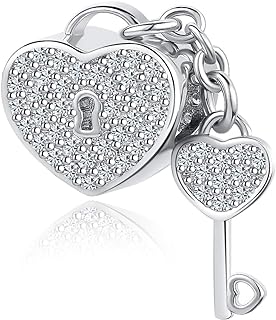 NanMuc Heartbeat EKG Key To My Heart Lock And Key Charm Bead for Charm Bracelet for Mom Wife Girlfriend
