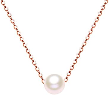 14K Solid Gold Pearl Necklace for Women, Real Freshwater Cultured Pearl Pendant Necklace 7.5mm Dainty Single Sliding Pearl Design Adjustable Necklaces Fine Jewelry Gift for Her, Mom, Wife 16"-18"
