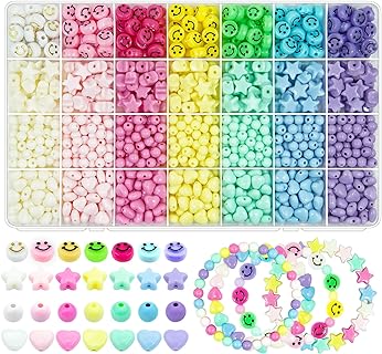 1200 Pcs Acrylic Candy Heart Star Beads Round Smile Face Kandi Beads, Assorted Bracelet Pastel Bead Cute Kawaii Fun Beads for DIY Craft Jewelry Making Phone Lanyard Earring Bracelet