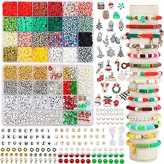QUEFE Christmas Clay Beads Bracelet Kit in Multicolor Polymer with Heishi Chain - Ideal for Adults, Round/Flat Design