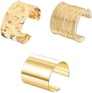 Salircon 3PCS Chunky Gold Cuff Bracelets for Women Gold Statement Bangle Bracelets Set Arm Cuff Upper Arm Punk Jewelry