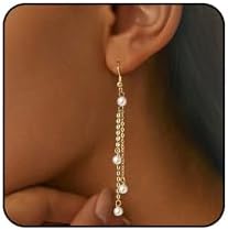 14K Gold Plated or Silver Fishhook Pearl Tassel Dangle Earrings for Women and Girls - Hypoallergenic Long Drop Prom and Wedding Jewelry Gift