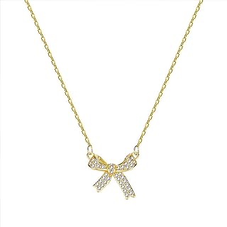 MIFYNN Rhinestone Bow Necklace for Women Girls Gold Chain Bow Tie Necklace Cz Bowkont Pendant Necklace Sparkly Crystal Necklace Christmas Jewelry Gifts