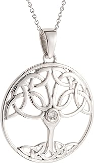 Galway 925 Sterling Silver Crystal Tree Of Life Pendant Necklace 3.21 Gms - Rhodium Plated Irish Jewelry, 16-18" Chain for Women