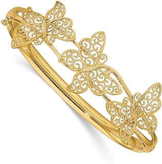 Hollow 14k Yellow Gold Bangle Bracelet with Butterfly Wing Design, Other-Clasp Type, for Women, Uniquely Crafted