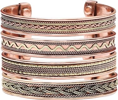 Crocon Exclusive Tibetan Copper Adjustable Bangle Bracelets for women and men Indian pattern Yoga Jewelry Spiritual Meditation Ideal Gift for him & her