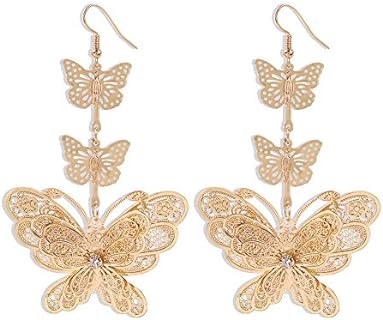 Gold-Plated Stainless Steel Dangle Butterfly Earrings with Push Back Design for Women - Drop Shaped Earrings without Gemstones