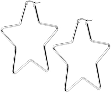 Minimalist Star Hoop Earrings for Women Stainless Steel Hypoallergenic Hoops Women's Loop Earrings Fashion Large Earrings for Sensitive Ears Wire Hoop Earring Lucky Dangle Drop Earrings