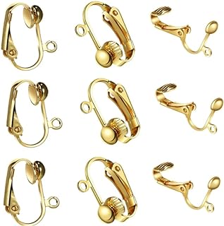 HLLMX 20 PCS Clip-On Earring Converter with Easy Open Loop 17mm Length Non Pierced Ear Pad Post Stud Open Loop for DIY Earring and Pierced Ears (Gold）