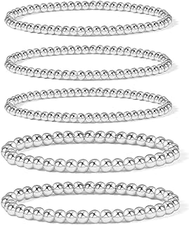 Badu Gold Bead Bracelet for Women 14K Gold Plated Bead Ball Bracelet Stretchable Elastic Hypoallergenic Bohemian Stackable Bracelet