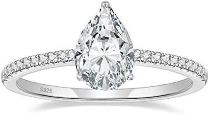 EAMTI 2CT 925 Sterling Silver Engagement Rings Pear Cut Cubic Zirconia CZ Wedding Promise Rings for Her Stunning Teardrop Wedding Bands for Women Size 3-13