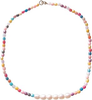 Sundysh Rainbow Beaded Choker Necklace Multicolor Bead Short Coloful Collar Necklace Boho Necklaces for Women Girls 14”