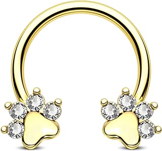 Jewseen Paw Septum Rings 16g Gold Septum Ring Daith Piercing Jewelry Surgical Steel Cartilage Earrings Hoop Nose Rings Hoop Conch Earrings for Women Men