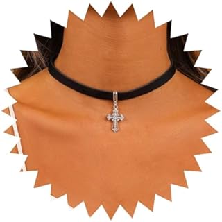 Vintage Crystal Cross Pendant Necklace Black Leather Choker Necklace Goth Velvet Necklace Rhinestone Cross Necklace Jewelry for Women and Girls