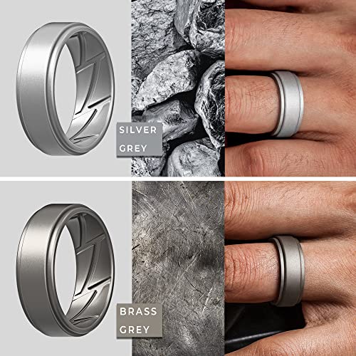 ThunderFit Silicone Wedding Rings for Men Breathable Airflow Inner Grooves - Step Edge Sleek Design Breathable Rubber Engagement Bands - 8mm wide - 2mm Thick