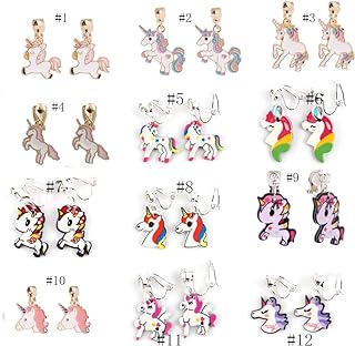 12 Pair Unicorn and Mermaid-Inspired Clip-On Earrings with Sparkling Rhinestones. Made with Durable Copper. Perfect Gift Option for Women and Kids.