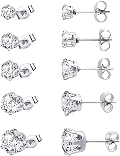 KSAZIOUK Diamond Earrings for Women 6 Pairs Small Diamond Stud Earrings Cubic Zirconia Earring Set Hypoallergenic Diamond Earings 3-8mm