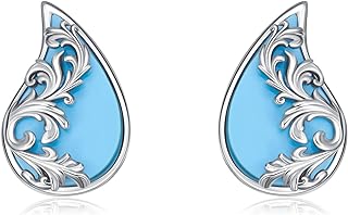 PROESS Turquoise Sterling Silver Stud Earrings in Unique Sword, Lotus, Hummingbird, Squirrel, Cow & Skull Designs, Ideal Gifts for Women & Girls