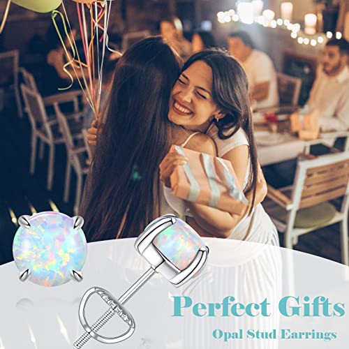 Hypoallergenic Earrings for Women: 925 Sterling Silver Rainbow Moonstone/Opal/Turquoise Screw Back Stud Earrings for Sensitive Ears Small Round Earrings Christmas Mother Day Jewelry Gifts (5mm/7mm)