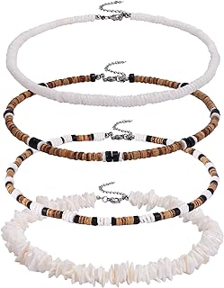 4Pcs Puka Shell Necklace Men Seashell Necklace Summer Beach Surfer Necklace for Men Women Hawaiian Necklace for Men White Necklace Beach Jewelry