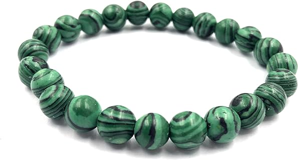 Bead Chain Clasp Malachite A Bead Bracelet - 8mm Round & Elastic, Unisex Anxiety Relief Jewelry, Ideal Friendship/Couple Gift