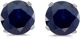 1 Carat Total Weight Natural Round Sapphire Stud Earrings Set in 14k White Gold
