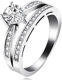 Uloveido Women's Pear Cut Simulated Diamond Teardrop Stack Ring with Cubic Zirconia Accents on a Platinum-Plated-Brass Band, Size 6