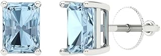 Screw Back Aquamarine Stud Earrings in Solid 18K White Gold by Clara Pucci - 2.1 ct Brilliant Emerald Cut Design for Ladies of Sophistication