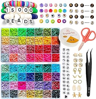 CAMO CRAFTS' Polymer Clay Bead Bracelet Making Kit - Over 15,000 Beads in 56 Colors & Various Designer Charms - Ideal for Adults & Kids - Gold, White & Random Colors Available