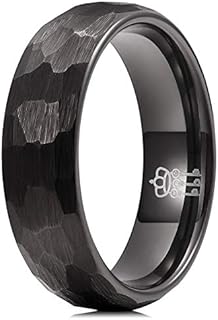 THREE KEYS JEWELRY Hammered Tungsten Rings for Men Women 4mm 6mm 8mm Black Brushed Engagement Mens Wedding Band Customized Ring/Personalized Ring