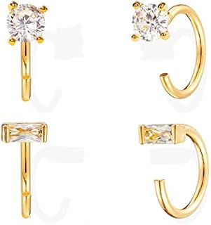 Half Hoop Earrings 18K Gold Small Huggie Hoops Ball Bar Round Cubic Zirconia Dainty Stud Earrings for Women Hypoallergenic Minimalist Tiny Cartilage Piercing Earring Valentines Day Gifts