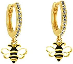 14K Gold Plated Small Hoop Earrings with Latch Back and Cubic Zirconia for Women and Teen Girls, Featuring Cute Cat, Honeybee and Mermaid Fish Tail Charms