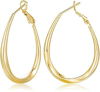 SPELIM 14K Gold Teardrop-shaped Oval Hoop Earrings with Twisted Design for Women