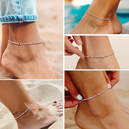 Dainty Birthstone Cute Chain Bracelet/Anklet for Women, 925 Sterling Silver Precious Jewelry, Jan - Dec 12 Options, Bracelet: 6.3"-8.3", Anklet: 8.6"-10.6", Come Gift Box