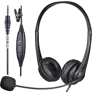 Voistek Handy Headset mit Mikrofon, Noise Cancelling & Lautstärkeregler, 3,5mm Klinke, PC-Peripherie für Samsung Computer, ideal für Business & Call Center, Ultra Komfort für den ganzen Tag