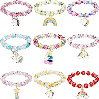 Crystal Rainbow Unicorn Children's Bead Bracelets with Stretch Elastic Clasp for Girls by Hicarer - Magic Themed Party Favors
