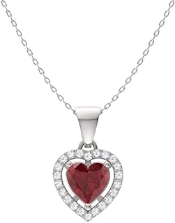 Diamondere Natural and Certified Ruby and Diamond Heart Petite Necklace in 10k White Gold | 0.65 Carat Pendant with Chain