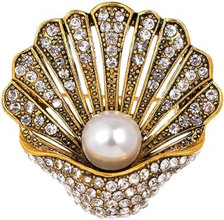 Pin Clasp Pearl Embellished Seashell Brooch for Men and Women, Zinc Alloy Vintage Clam Shell Design Coat, Dress, and Sweater Accessory