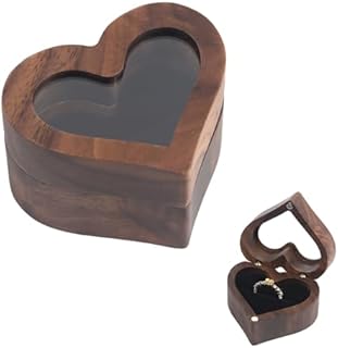 Vintage Heart-Shaped ASUNFO Wooden Ring Box with Magnetic Closure for Women - Ideal for Wedding or Valentine's Day Jewelry Storage