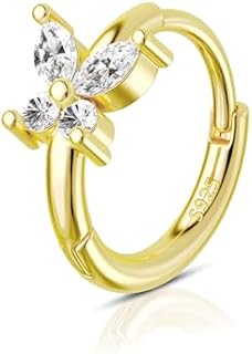 COCHARM 14K Real Gold Plated 925 Sterling Silver Cartilage Hoop 20 Huggie Hoop Earrings Butterfly Helix Earrings Tragus Daith Rook Piercing Jewelry for Women Men