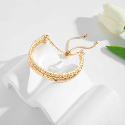 Dainty Gold Chain Bracelet for Women 14k Gold Plated Stacking Bracelet Adjustable Slider Bracelet Gold Ball Bracelets