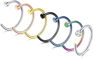Mayhoop Nose Rings Hoop 7Pcs 18G 20G 22G Stainless Steel Nose Rings Piercing Ball Flat CZ Top