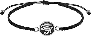 Sterling Silver Eye of Horus Charm Rope Bracelet with Adjustable Pull Slide Clasp for Unisex - AeraVida Amulet Design