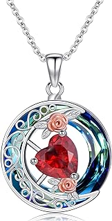 Large Crescent Moon Austrian Crystal Pendant Necklace with Sterling Silver Cable Chain for Women and Girls, 925 Sterling Silver Crystal Jewelry Gift